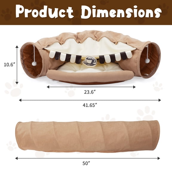 Cat Telescopic Tunnel Bed with Cushion, Interactive Teasing Balls, Zipper Connection, Multifunctional Cat Nest Furniture