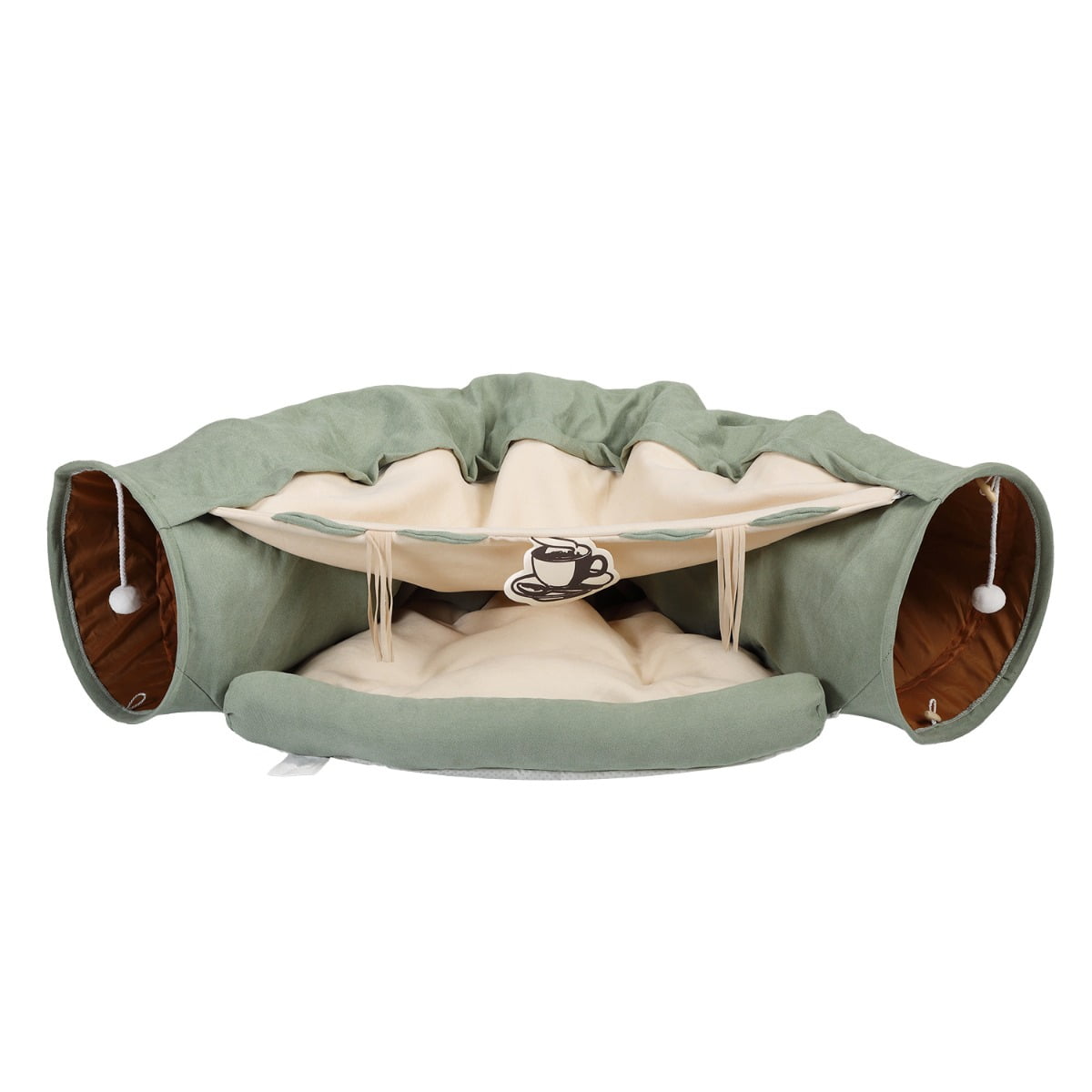 Cat Telescopic Tunnel Cushioned Bed Pet Nest with Teasing Balls Zipper Connection Non-Slip Bottom Collapsible Cat Play Tunnel Bed Bright Green
