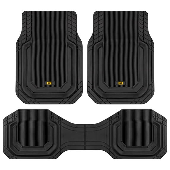 CAT TerrainGuard Heavy-Duty All-Weather Rubber Floor Mats, Universal Fit, Black, 3 Piece Set