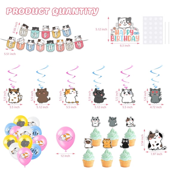 Cat Theme Birthday Party Supplies Set 106 Pcs Paper & Latex Decorations