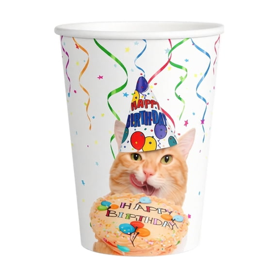 Cat Theme Paper Cups, 10 Pack 9 oz Disposable Kitten Party Drinkware for Pet Birthdays and Animal Themed Events