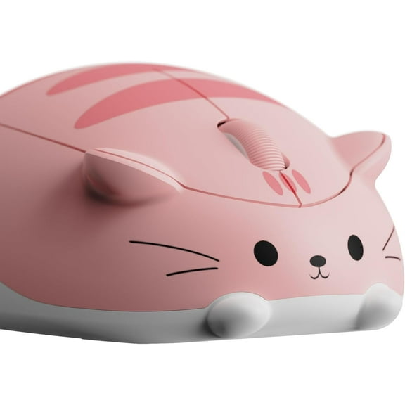Cat Theme Wireless Gaming Mouse Pink, Tri-Mode Mouse BT3.0/BT5.0/2.4G, Cute Optical Cordless Cartoon Mice for Computer/Laptop/Desktop/PC, Compatible with Mac/Win (Pink Angie)