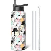 Cat-Themed 40oz Stainless Steel Water Bottle, Leak Proof with Flip Straw & Spout Lid, Ideal for Sports Gym Use for Women & Men (1 PC)