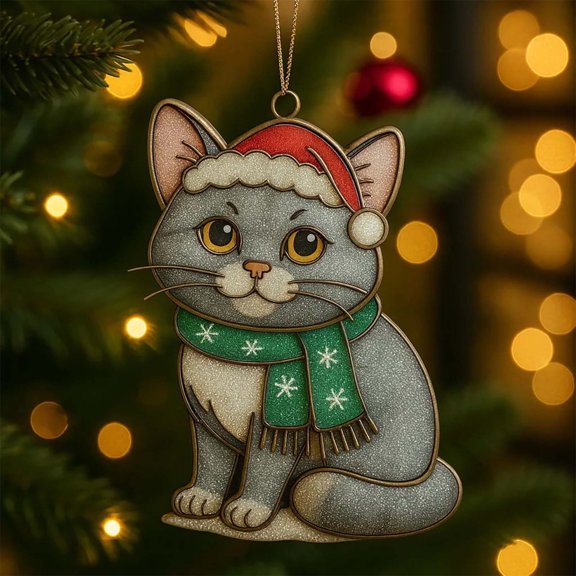 Cat Themed Acrylic Flat Ornament 3 Inch Cute Animal Pendant for Christmas Tree Holiday Party Decorations Gift Wrapping Car Rearview Mirror Decorative Hanging Charm Keychain