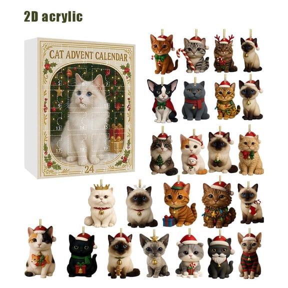 Cat-Themed Advent Calendar, 10.23 x 7.08 x 1.18 in, Unwrap a New Cat Surprise Daily, Perfect Holiday Countdown for Cat Lovers