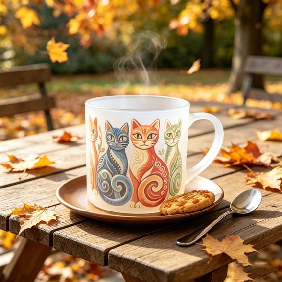 Cat Themed Ceramic Coffee Mug Embossed Floral and Feline Design Handcrafted Style Tea Cup with Handle for Home Office and Cat Lovers Gift