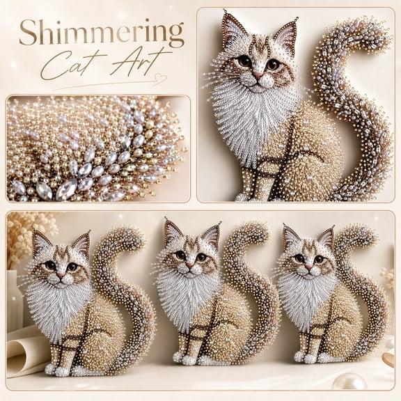 Cat Themed Diamond Painting Bundle, Cat Diamond Art Set for Wall Decor, Diamond Art Beads Craft Kit, Cat Decor for Home for Cat Lovers, 12X12 in Special Shape Cat Kit That Comes
