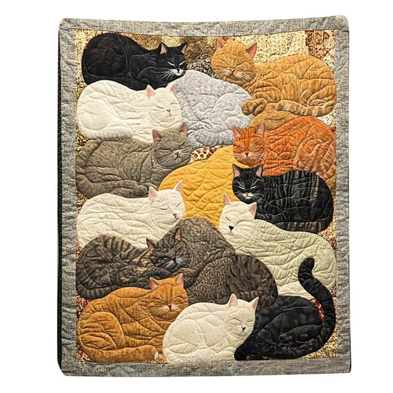 Cat Themed Flannel Throw Blanket, Soft Cozy Fleece Blanket with Sleeping Cats Pattern for Couch Bed, Lightweight Home Decor Gift for Cat Lovers(D)