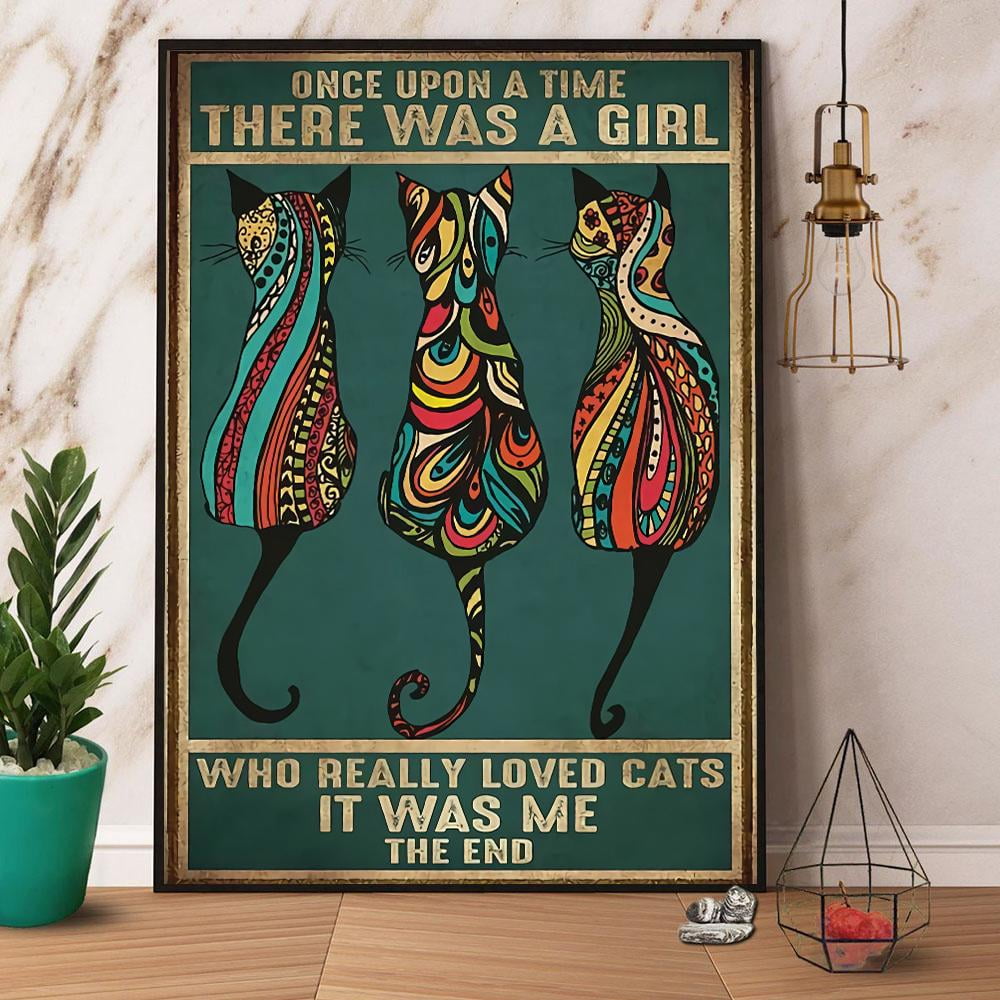 Targa In Metallo Con Gatto Nero E Scritta 'Once Upon A Time There Was A Girl Who Really Loved Cats' - 30,5x20,3 Cm Per Parete - 3