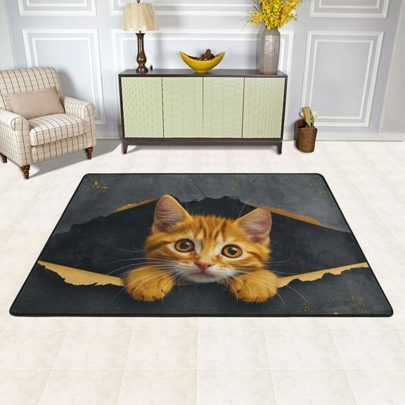 Cat Through in The Wall Area Floor Mats 36" x 24" Soft Non-Slip Large Rugs Nursery Memory Foam Carpets Living Room Doormat for Bedroom Dinning Decor