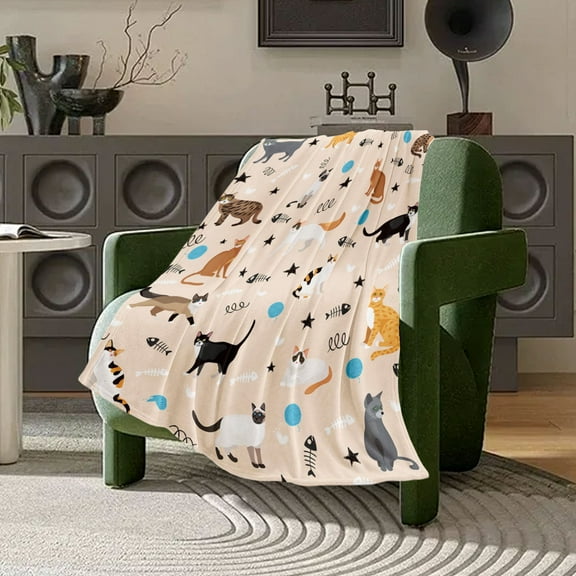 Cat Throw Blanket for Cat Lovers,Cute Cartoon Cat Pattern Flannel Fleece Blankets,Kawaii Colorful Cat Print Lightweight Fuzzy Blanket Soft Blanket for Sofa Bed,40x28 Inch
