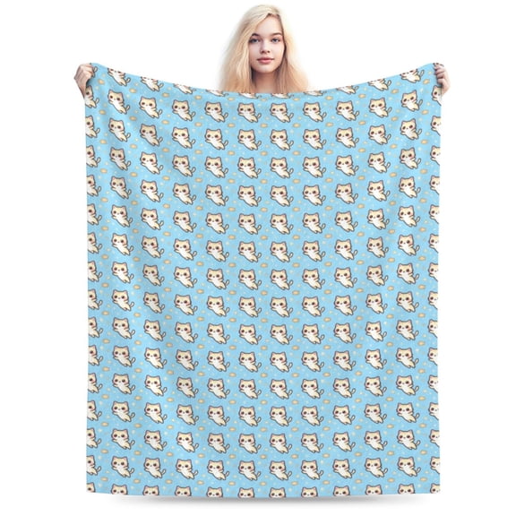 Cat Throw Blanket, Feline Sketch Flannel Blanket, Flannel Throw for Bedding and Home Decor Use 50x40