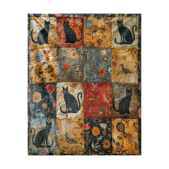 Cat Throw Blanket with Floral Design - Black Cat Themed Blanket for Women, Men & Kids, Soft Plush Blanket for Bed, Sofa, Office & Home Decor, Gift for Cat Lovers