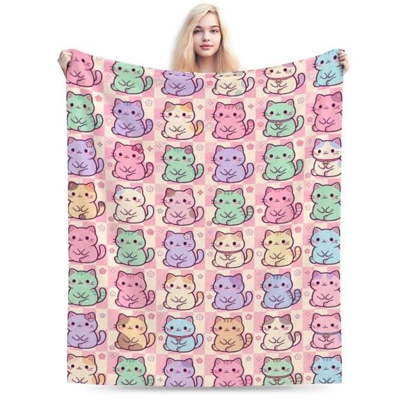 Cat Throw Blanket, Geometric Feline Pattern Blanket, Aesthetic Home Decor Gift for Her 50x40