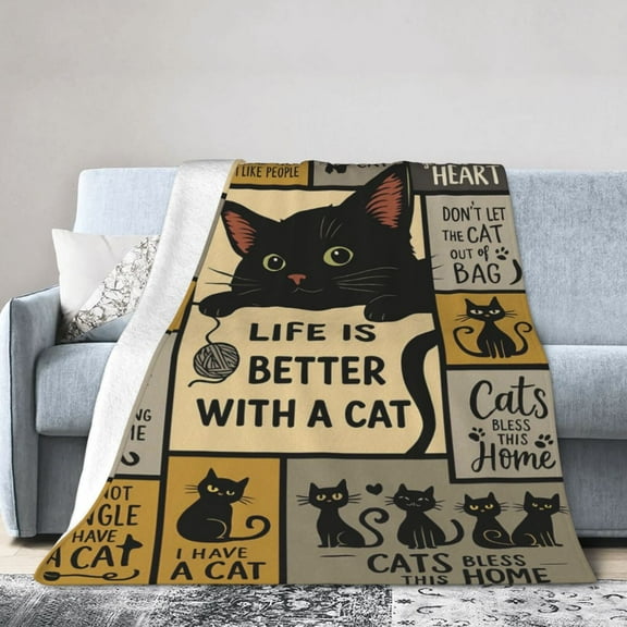 Cat Throw Blanket, Gifts for Cat Lovers, Soft Flannel Throw Blanket Lightweight Fluffy Plush Fuzzy Bed Blanket for Couch 50x40