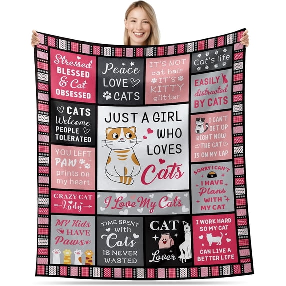Cat Throw Blankets for Cat Lovers Cat Gifts for Women Men Christmas Blankets Cat Memorial Gifts Black Cat Throw Blankets Cat Themed Gifts Cat Mom Birthday White Elephant Blanket for Adults 50x60