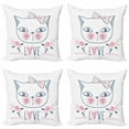 thumbnail image 1 of Cat Throw Pillow Cushion Case Pack of 4, Bicolour Love Lettering with a Kitten Portrait and Flowers, Modern Accent Double-Sided Print, 4 Sizes, Pale Pink Blue Grey, by Ambesonne, 1 of 2