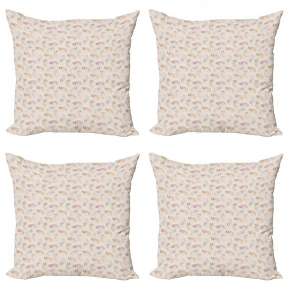 Ambesonne Cat Throw Pillow Cover 4 Pack, Kitties Pastel Love, 16", Salmon and Multicolor