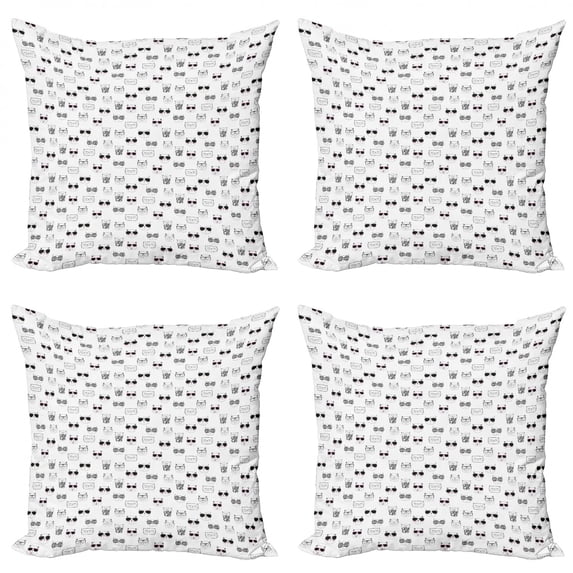 Ambesonne Cat Throw Pillow Cover 4 Pack, Cool Hipster Sunglasses, 20", Black White Pink