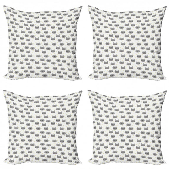 Ambesonne Cat Throw Pillow Cover 4 Pack, Hipster Kitties Glasses, 20", Yellow White Grey