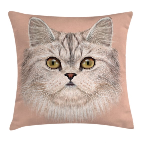 Cat Throw Pillow Cushion Cover, Cute Kitty Portrait Whiskers Best Pet Animal I Love My Feline Themed Artwork, Decorative Square Accent Pillow Case, 20 X 20 Inches, Beige Cream Peach, by Ambesonne