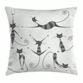 thumbnail image 1 of Cat Throw Pillow Cushion Cover, Furry Skinny Striped Cats in Several Funny Body Postures Whiskers Feline Paws Art Image, Decorative Square Accent Pillow Case, 16 X 16 Inches, Dimgray, by Ambesonne, 1 of 2