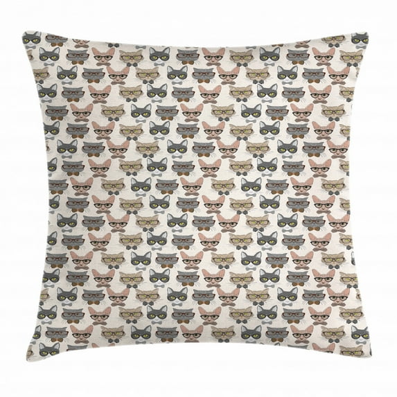 Cat Throw Pillow Cushion Cover, Hipster Nerd Characters with Vintage Sunglasses Intelligent Feline Serious Expressions, Decorative Square Accent Pillow Case, 20 X 20 Inches, Multicolor, by Ambesonne
