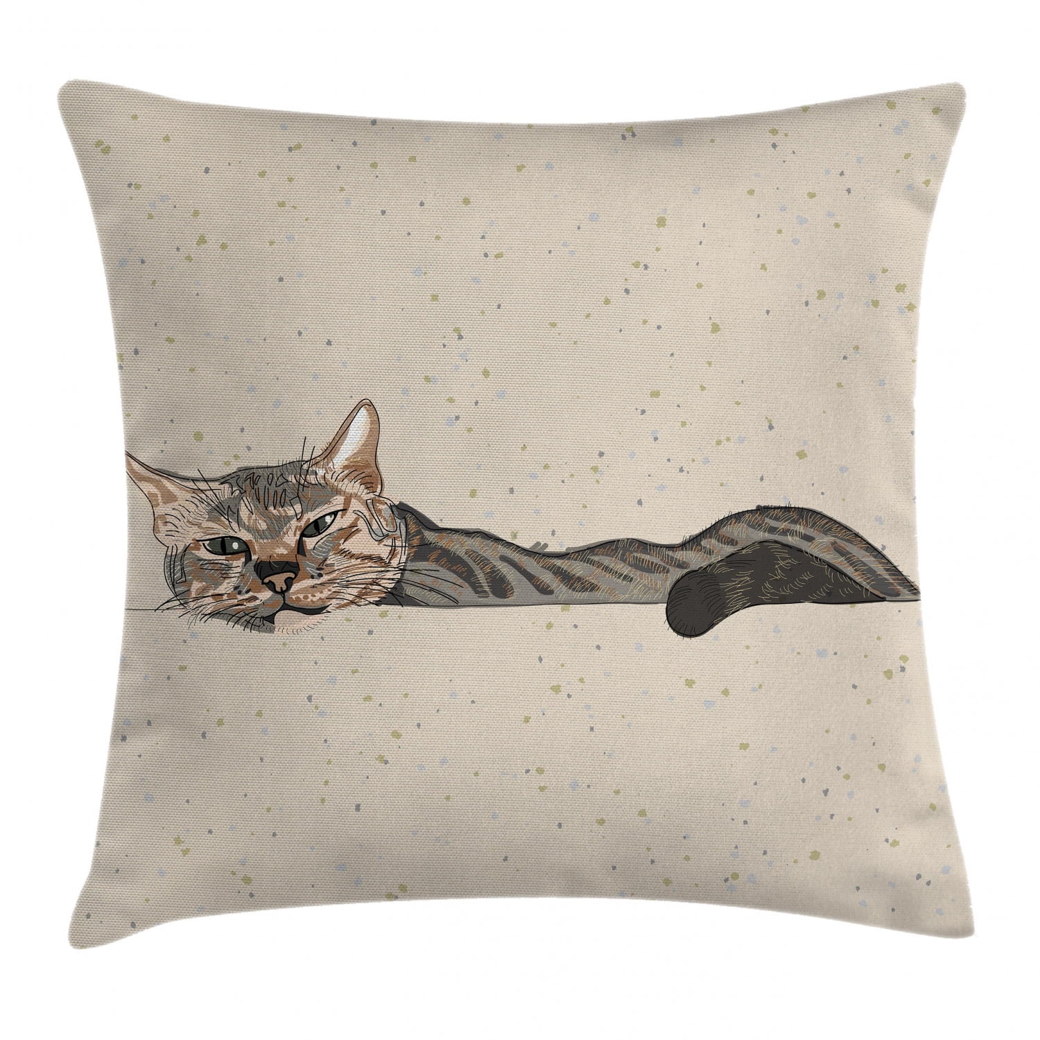 Lazy Sleepy Cat Beige Polyester Square Throw Pillow