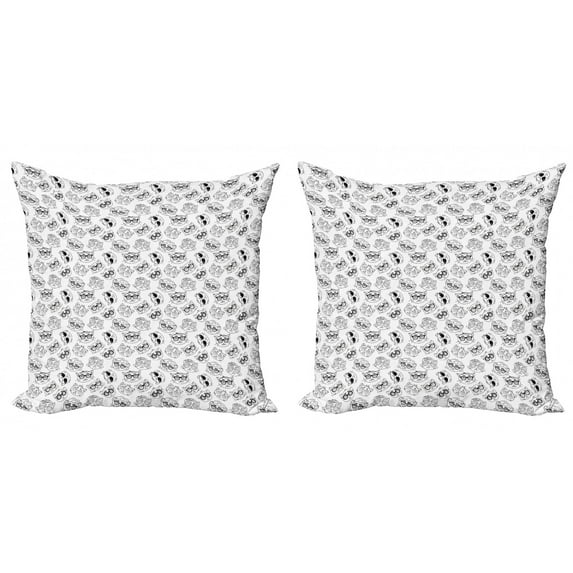 Ambesonne Cat Throw Pillow Cover 2 Pack, Cartoon Kittens with Glasses, 18", Black White