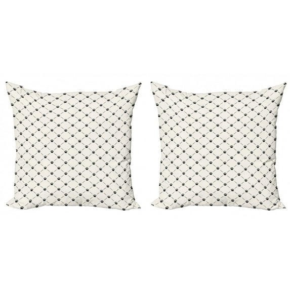 Ambesonne Cat Throw Pillow Cover 2 Pack, Checkered with Paw Prints, 16", Cream Black