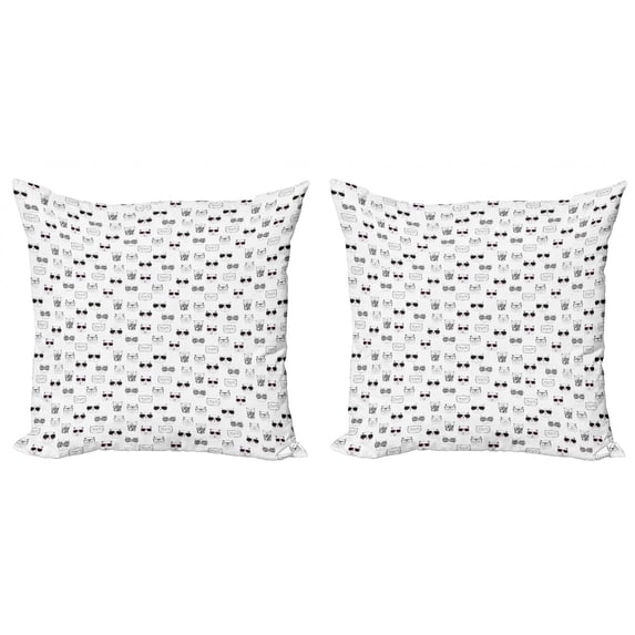 Ambesonne Cat Throw Pillow Cover 2 Pack, Cool Hipster Sunglasses, 18", Black White Pink