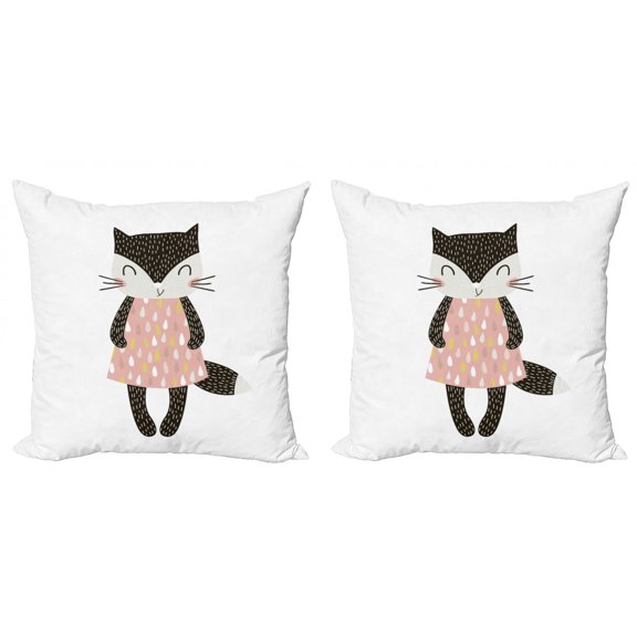Ambesonne Cat Throw Pillow Cover 2 Pack, House Pet in Dress, 20", Multicolor