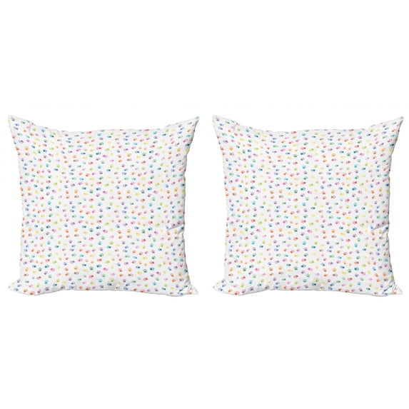 Ambesonne Cat Throw Pillow Cover 2 Pack, Footprints Cats Dogs Paws, 18", Multicolor