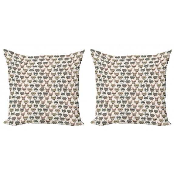 Ambesonne Cat Throw Pillow Cover 2 Pack, Hipster Nerd Characters, 20", Multicolor