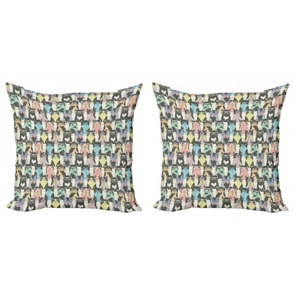 Ambesonne Cat Throw Pillow Cover 2 Pack, Hipster Cats with Glasses, 24", Multicolor
