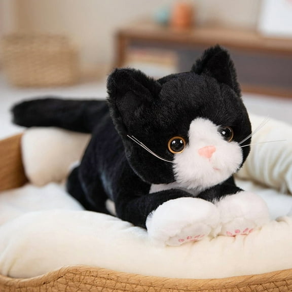 Cat Throw Pillow - Plushie Cushion Doll Cat Plush Stuffed Animal Cushion Pillow Toy, Sofa Chair Home Decor,Black and White