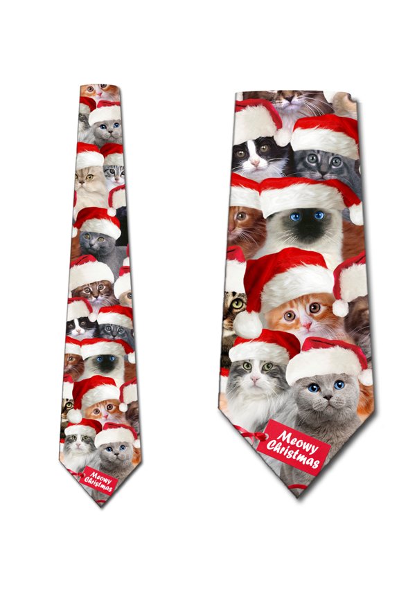 Cat Ties Mens Meowy Christmas Necktie by Three Rooker