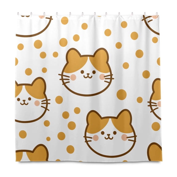 Cat Tile Brown Pattern Shower Curtain Liners Waterproof 72 Inch with C Shaped Curtain Hooks