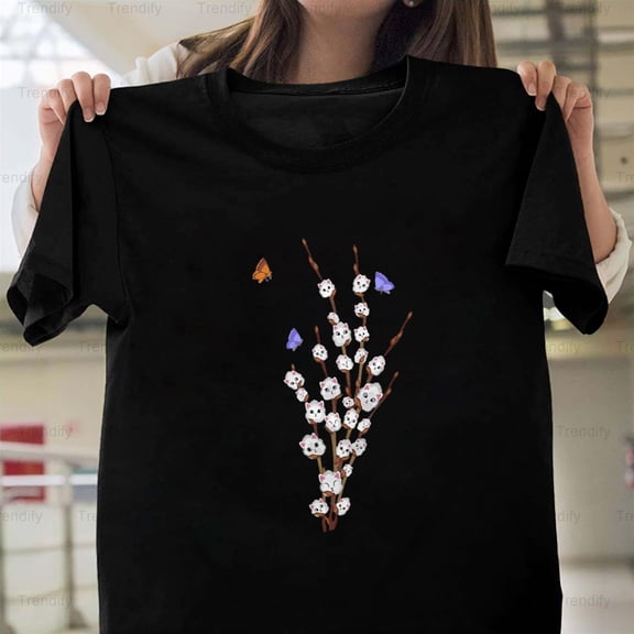 Cat Tiny Spring Tree Cat Willow Buds Flowers Tree Lover Gift Unisex T-Shirt, up to size 5XL