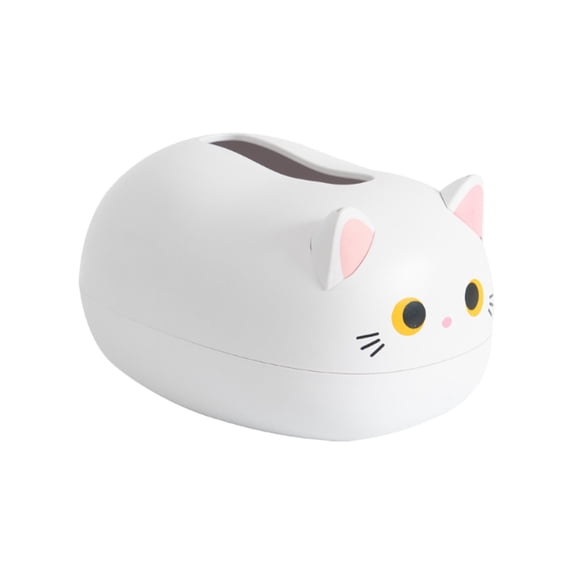 Cat Tissue Holder, Cartoon Kitten Tissue Box Toilet Paper Holder Cat Tissue Napkin Box for Kitchen Bathroom Bedroom Living Room (White)