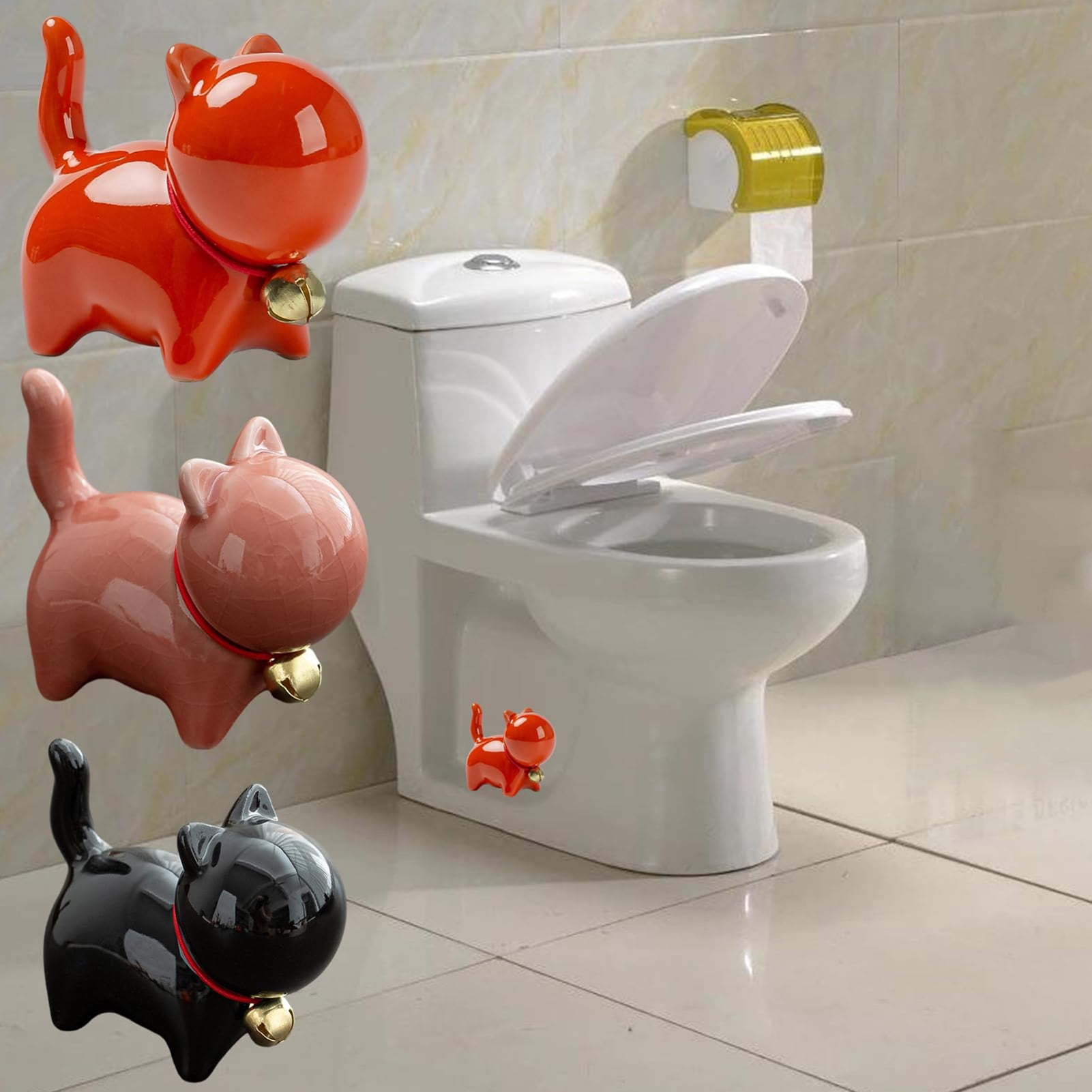 Cat Toilet Bolt Caps Decorative Cat Frog Ceramic Covers Ice-Crack ...