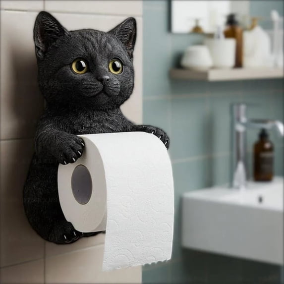 Cat Toilet Paper Holder Cute Bathroom Holder, 7.87 Inch Wall Mount Decorative & Functional Bathroom Decor Restroom Organizer Home Bath Storage