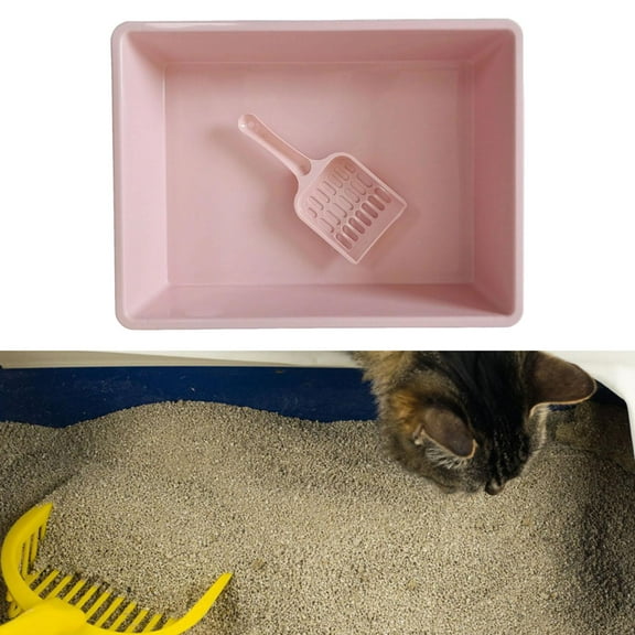 Cat Toilet Pet Litter Tray, Bedpan Nonstick Pan Container Deep Loo for Puppy, Small Animals, Kitten, Kitty, Easy to Clean Pink