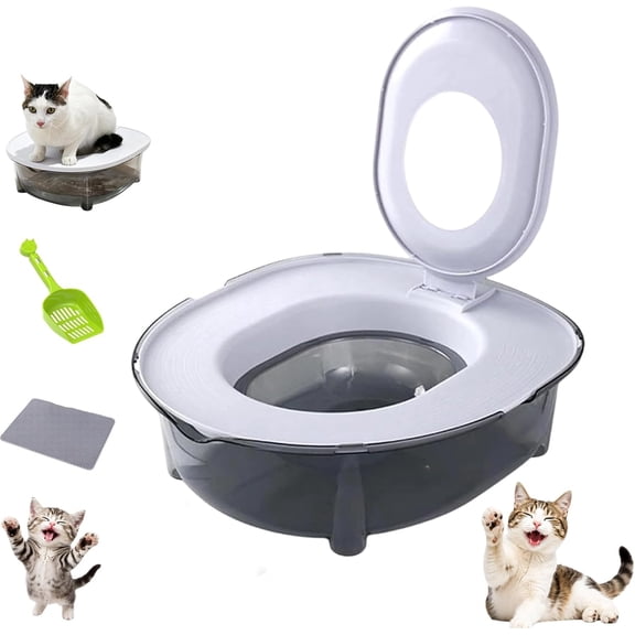 Cat Toilet Potty Training Kit, Portable Odor Control Litter Box with Anti-Splash Raised Edge, PP Material Training Toilet for Kittens Adult Indoor Cats (Gray)