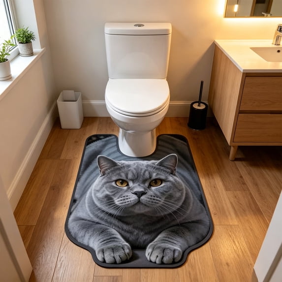 Cat Toilet Rug U Shaped Washable Soft and Absorbent Bathroom Rugs Non Slip Bath Mat Machine Wash Bathroom Contour Rug for Toilet Base, 16 x 20 Inch B