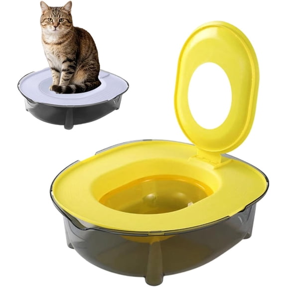 Cat Toilet Trainer Kit - Reusable Portable Litter Box, Cat Potty Training Kit with Removable Ring, Thickened PP Material for Indoor Cats (Yellow) P