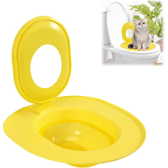 Cat Toilet Training Kit, Cat Toilet Trainer Kit with Suction Cups, PP Material Litter Box Replacement, Trainig Seat Tool, Easy to Clean & Install, Eco-Friendly Design for Pet Hygiene (Yellow)