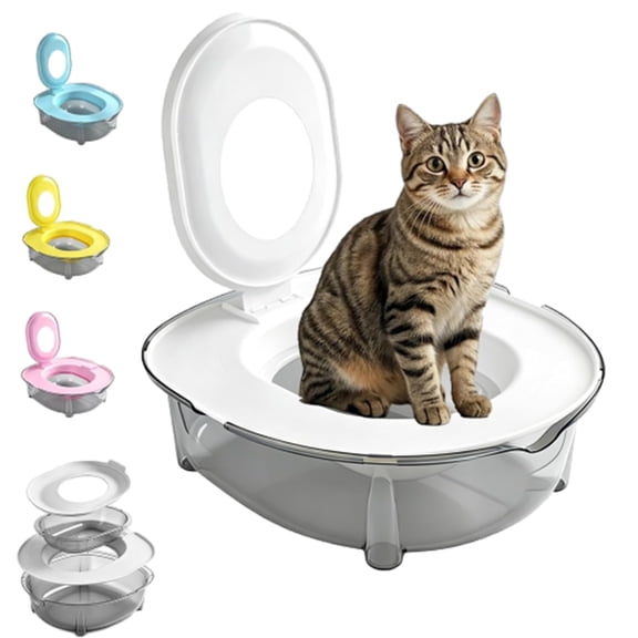 Cat Toilet Training Kit, Portable Litter Box with Flushable Odor Control Splash-Resistant Design, Large Thickened PP Semi-Enclosed Tray for Kittens Cats Home (Grey)