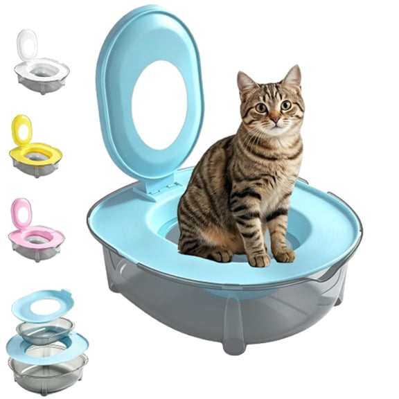 Cat Toilet Training Kit, Portable Litter Box with Flushable Odor Control Splash-Resistant Design, Large Thickened PP Semi-Enclosed Tray for Kittens Cats Home (Light Blue)