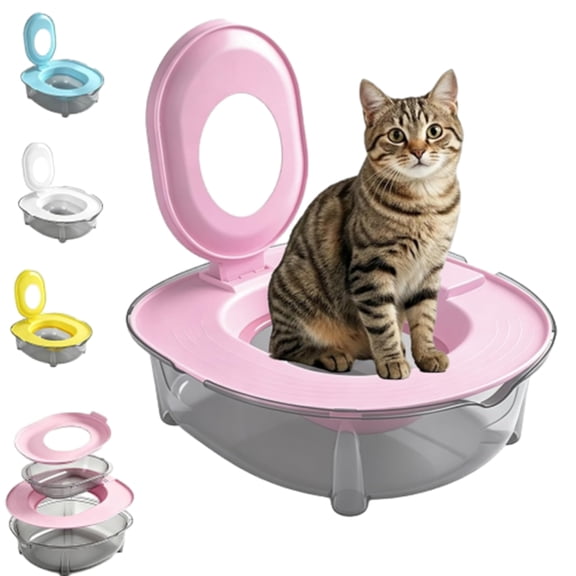Cat Toilet Training Kit, Portable Litter Box with Flushable Odor Control Splash-Resistant Design, Large Thickened PP Semi-Enclosed Tray for Kittens Cats Home (Pink)